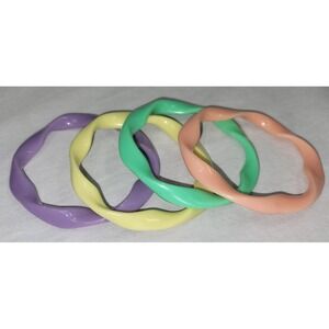 Vintage Pastel 1980's Bracelets Colorful Plastic Bangles Wavy Design Lot Of 4